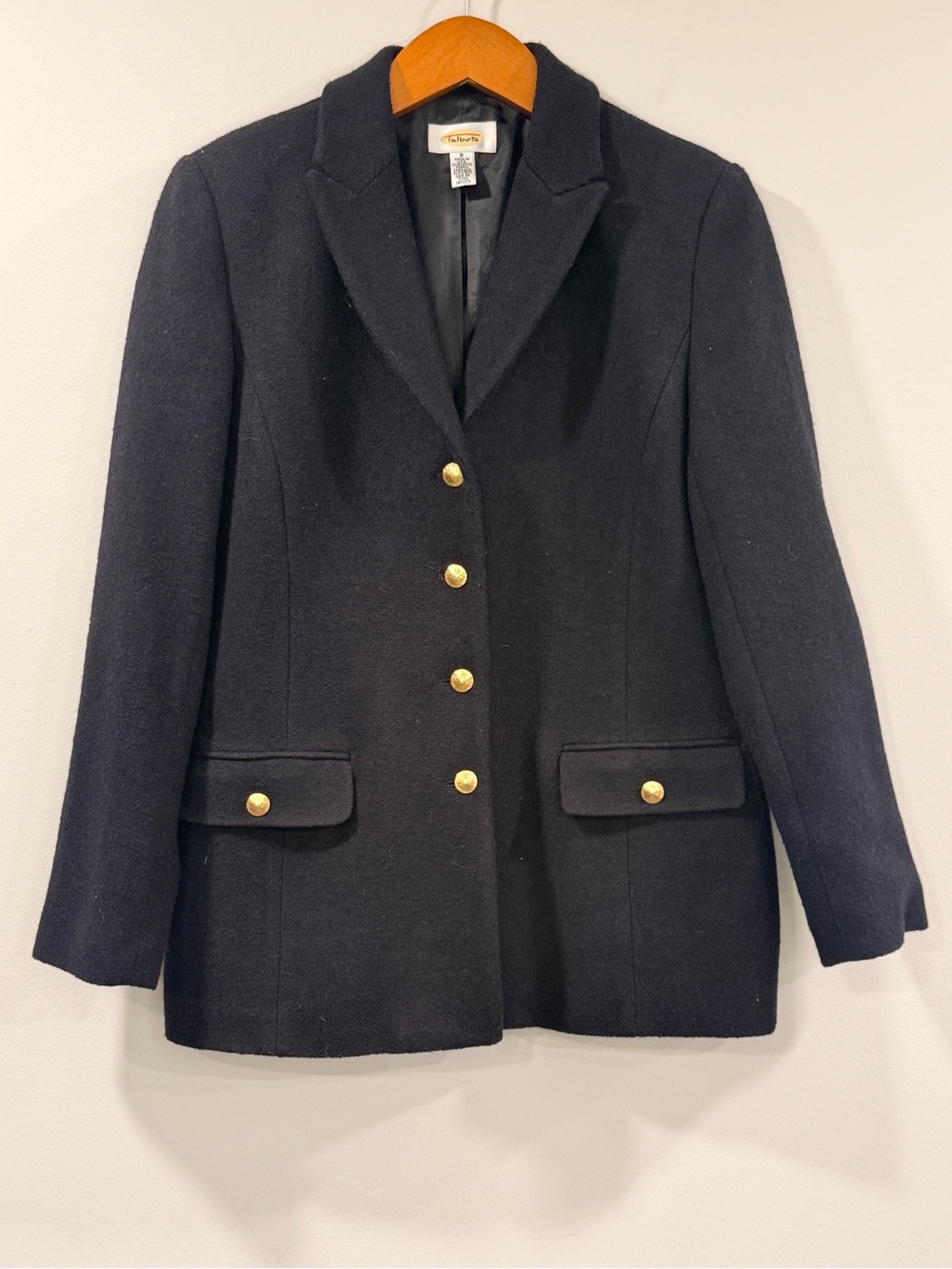 Talbots Womens Black Wool Blend Blazer with Gold Buttons Size